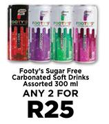 Footy's Sugar Free Carbonated Soft Drinks Assorted-For Any 2 x 300ml