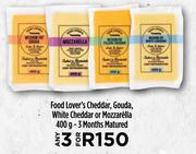 Food Lover's Cheddar, Gouda, White Cheddar Or Mozzarella-For 3 x 400g