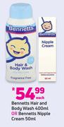 Bennetts Hair & Body Wash 400ml Or Bennetts Nipple Cream 50ml-Each