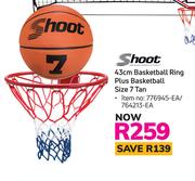 Shoot 43cm Basketball Ring Plus Basketball Size 7 Tan