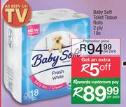 Baby Soft Toilet Tissue Rolls 2 Ply-18's Per Pack 