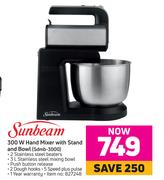 Sunbeam 300W Hand Mixer With Stand And Bowl Sdmb-3000