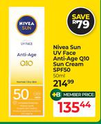 Nivea Sun UV Face Anti Age Q10 Sun Cream SPF50-50ml