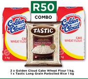 2 x Golden Cloud Cake Wheat Flour 1Kg & 1 x Tastic Long Grain Parboiled Rice 1Kg Combo