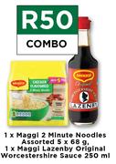 1 x Maggi 2 Minute Noodles 5 x 68g & 1 x Maggi Lazinby Original Worcestershire Sauce 250ml Combo
