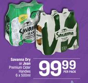 Savanna Dry or Jean Premium Cider Handies-6 x 500ml Per Pack