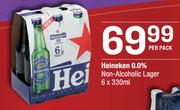 Heineken 0.0% Non-Alcoholic Lager-6 x 330ml Per Pack
