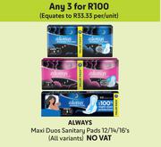 Always Maxi Duos Sanitary Pads (All Variants)-For Any 3 x 12/14/16's