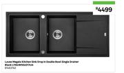 Laveo Megalo Kitchen Sink Drop In Double Bowl Single Drainer Black L116 x W50 x D17cm 81483740