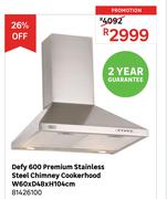 Defy 600 Premium Stainless Steel Chimney Cookerhood W60 x D48 x H104cm 81426100