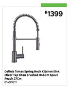 Delinia Tomas Spring Neck Kitchen Sink Mixer Tap Tutan Brushed H46cm Spout Reach 27cm 81490811