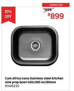 Cam Africa Nano Stainless Steel Kitchen Sink Prep Bowl 450 x 385 Incl 90mm 81495230