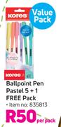 Kores Ballpoint Pen Pastel-5+1 Free Value Pack