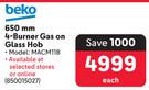 Beko 650mm 4 Burner Gas On Glass Hob MACM11B
