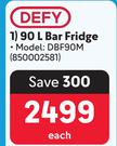 Defy 90L Bar Fridge Metallic DBF90M