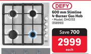 Defy 600mm Slimline 4 Burner Gas Hob DHG133