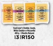 Food Lover's Cheddar, Gouda, White Cheddar Or Mozzarella-For 3 x 400g