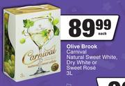 Olive Brook Carnival Natural Sweet White, Dry White Or Sweet Rose-3L Each
