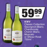 KWV Classic Collection Sauvignon Blanc,Chardonnay,Chenin Blanc,Moscato Or Shiraz Rose-750ml Each