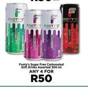 Footy's Sugar Free Carbonated Soft Drinks Assorted-For Any 4 x 300ml