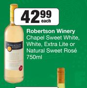Robertson Winery Chapel Sweet White, White, Extra Lite Or Natural Sweet Rose-750 Each