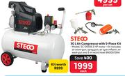 Steco 50L Air Compressor With 5 Piece Kit SC-2055K-Each