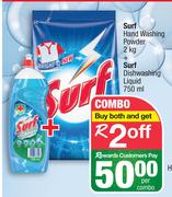 Surf Hand Washing Powder 2kg+ Surf Dishwashing Liquid 750ml-Per Combo