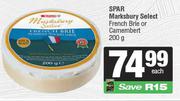 Spar Marksbury Select French Brie Or Camembert-200g Each