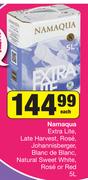 Namaqua Extra Lite,Late Harvest,Rose,Johannisberger,Blanc De Blanc,Natural White,Rose,Red-5L Each