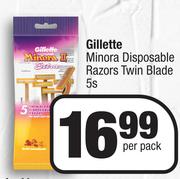 Gillette Minora Disposable Razors (Twin Blade)-5 Per Pack