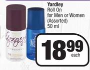 Yardley Roll On For Men Or Women Assorted-50ml Each
