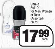 Shield Roll On For Men, Women Or Teen Assorted-50ml Each
