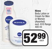 Nivea Body Lotion Or Cream For Men Or Women Assorted (Excl. Q10 Range)-400ml Each