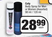 Coty Body Spray For Men Or Women Assorted-90ml/ 120ml Each