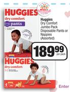 Huggies Dry Comfort Jumbo Pack Disposable Pants Or Nappies Assorted-Per Pack