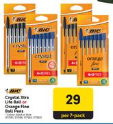 Bic Crystal Xtra Life Ball Or Orange Fine Ball Pens-Per 7 Pack