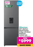Hisense 347L Bottom Mount Freezer/Fridge With Water Dispenser H450BIT-WD