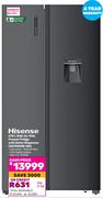 Hisense 670L Side By Side Freezer Fridge With Water Dispenser H670SMIB-WD