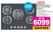 Defy 90cm Gemini Gas On Glass Hob With Wok DHG905