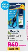 Bostik Gluestik 40g & Scissors-Per Pack