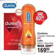 Durex Condoms 12 Pack Assorted Or Lube 200ml/ Assorted-Per Pack