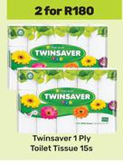 Twinsaver 1 Ply Toilet Tissue-For 2 x 15s