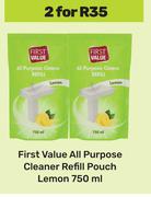 First Value All Purpose Cleaner Refill Pouch Lemon-For 2 x 750ml