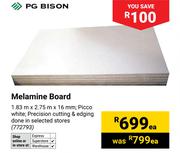 PG Bison Melamine Board 772793-1.83m X 2.75m X 16mm Each