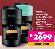 Nespresso Vertuo Pop Coffee Machine Aqua Mint Or Spicy Red Or Black Or White-Each