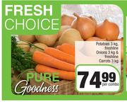 Potatoes 3Kg, Freshline Onions 3Kg & Freshline Carrots 3Kg-Per Combo