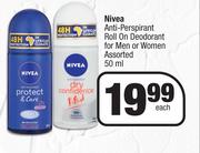 Nivea Anti Perspirant Roll On Deodorant For Men Or Women Assorted-50ml Each