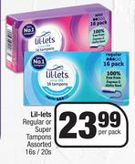 Lil-Lets Regular Or Super Tampons Assorted-16s/20s Per Pack
