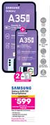 2 x Samsung Galaxy A35 5G Smartphone-On 1.3GB Red Top Up Core More Data + Flexi 80