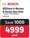 Bosch 600mm 4 Burner 6 Series Gas Hob PPP6A6B20Z